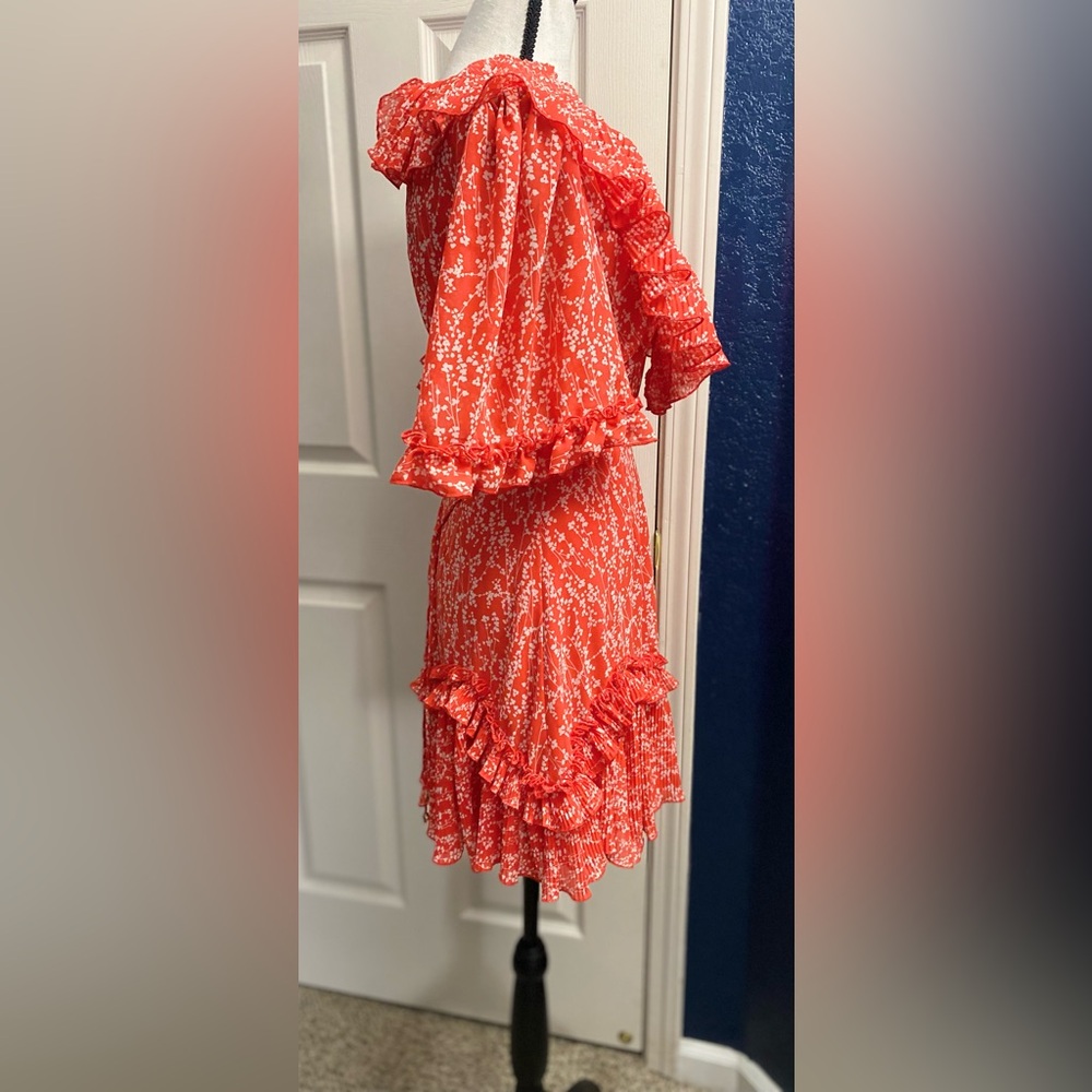 Chic Coral Ruffle Mini Dress - Picture 2 of 6